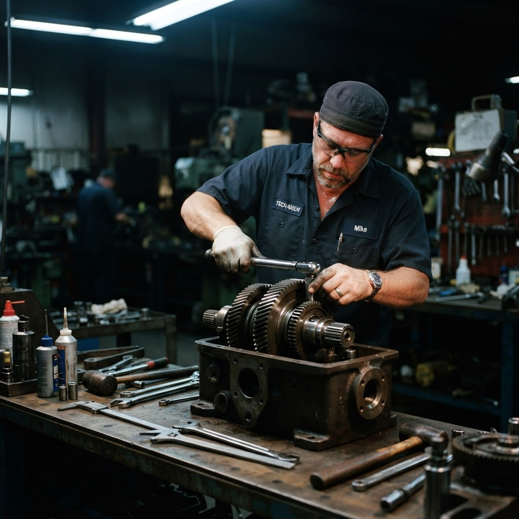 Technician assembling a gear drive housing in the Cleveland Gear facility